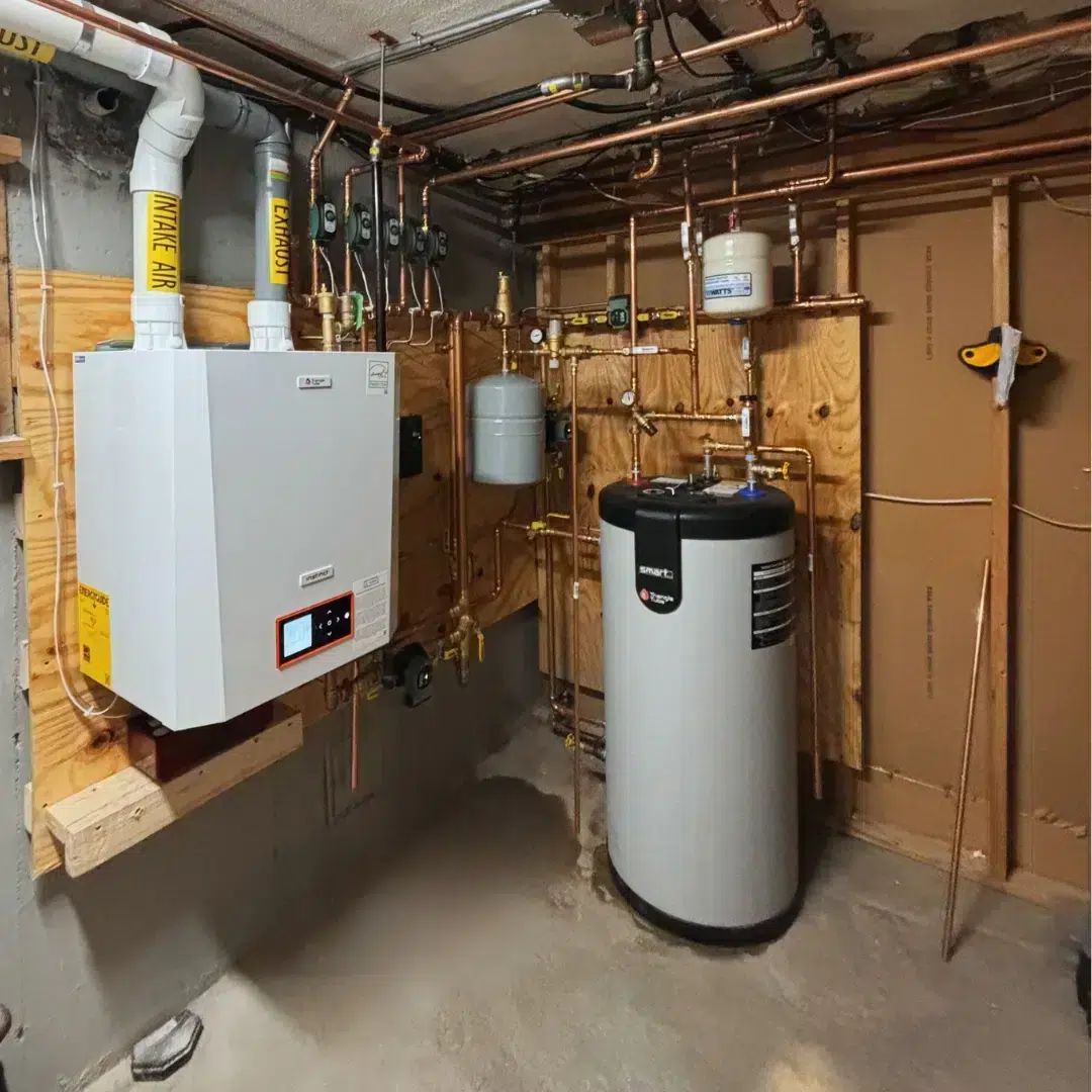 Boiler and water heater installation in Franklin, MA.