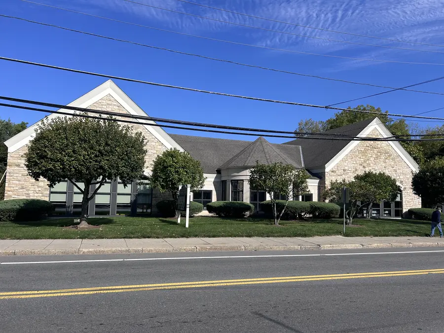 Blackstone Public Library seen from the street in Blackstone, MA.