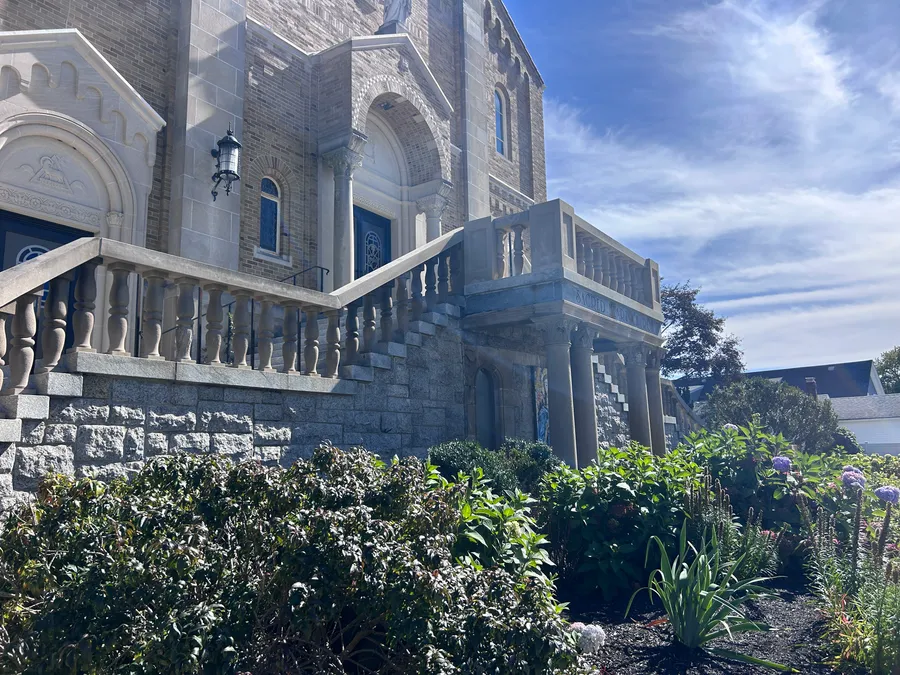 Gardens in front of Sacred Heart Church in Milford, MA.