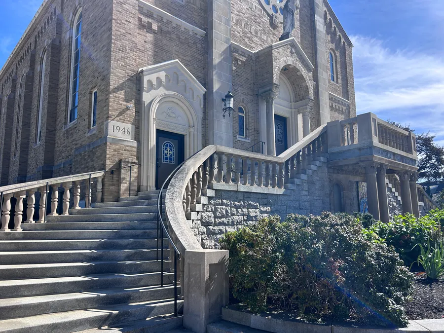 Stone staircase at Sacred Heart Church in Milford, MA.