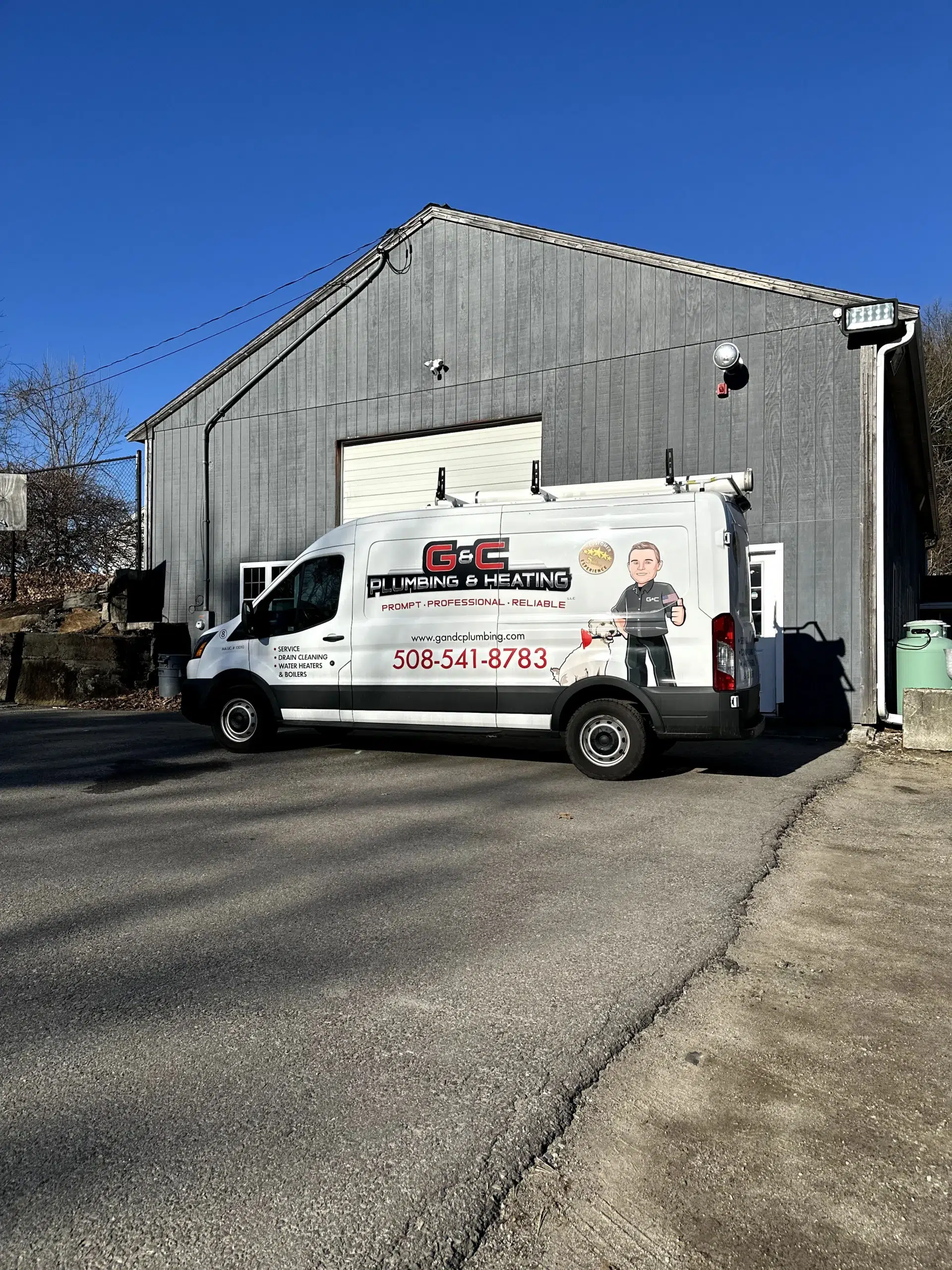 G&C Plumbing and Heating truck parked outside in Franklin, MA.